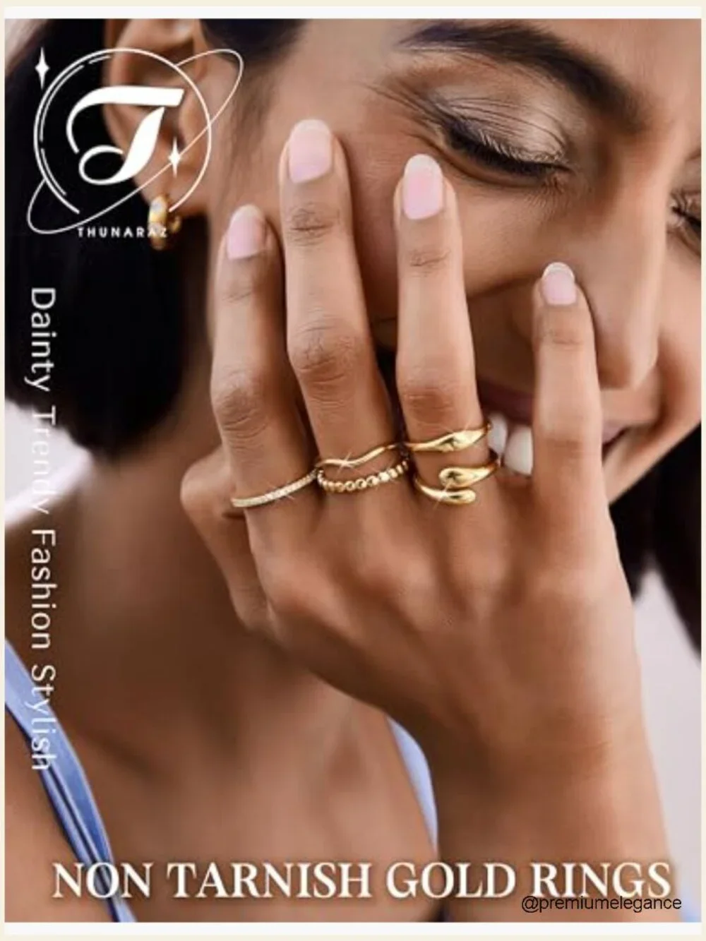 Stackable Cubic Zirconia Rings Set 14k Gold Plated Non Tarnish Chunky Gold